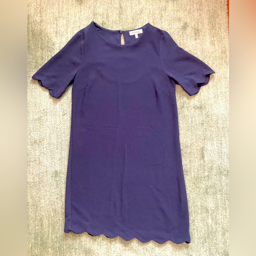 Navy blue shift dress with scallop